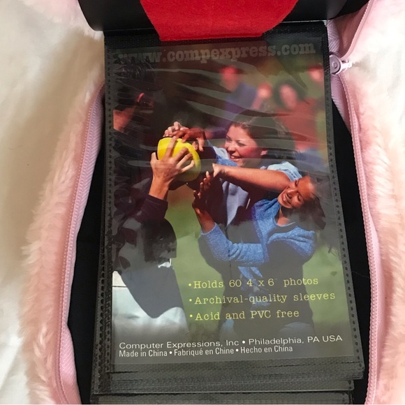 Vintage Plush Furry Pink Pig Head Case Zip Carry Handle Photo Album - Picture 5 of 8